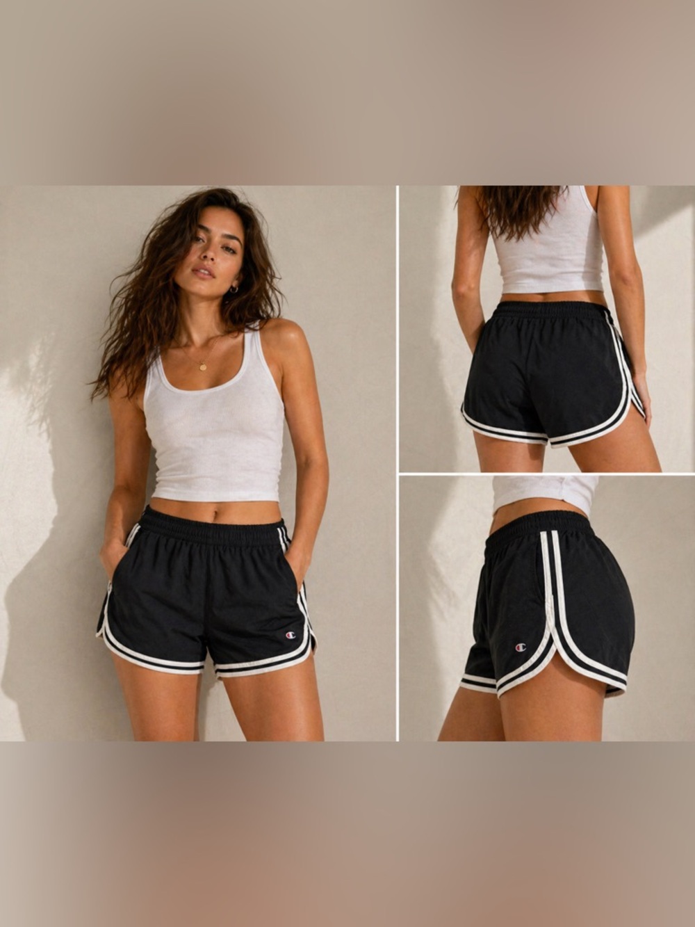 Champion Black Athletic Shorts with white piping, size 2XL